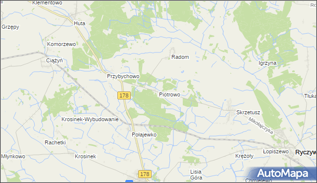 mapa Piotrowo gmina Ryczywół, Piotrowo gmina Ryczywół na mapie Targeo