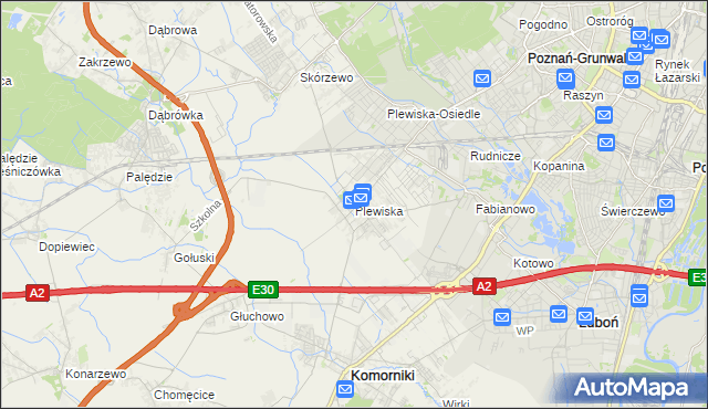 mapa Plewiska gmina Komorniki, Plewiska gmina Komorniki na mapie Targeo