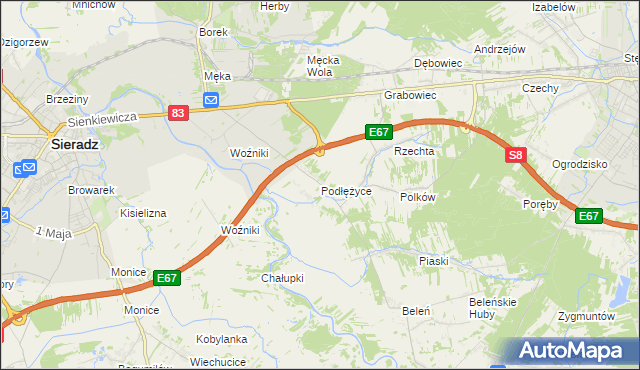 mapa Podłężyce, Podłężyce na mapie Targeo