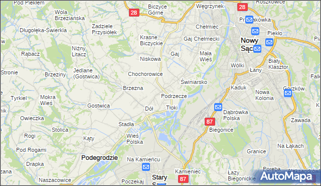 mapa Podrzecze gmina Podegrodzie, Podrzecze gmina Podegrodzie na mapie Targeo