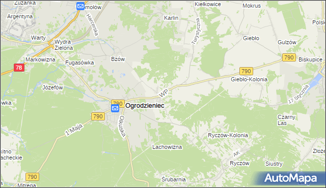 mapa Podzamcze gmina Ogrodzieniec, Podzamcze gmina Ogrodzieniec na mapie Targeo