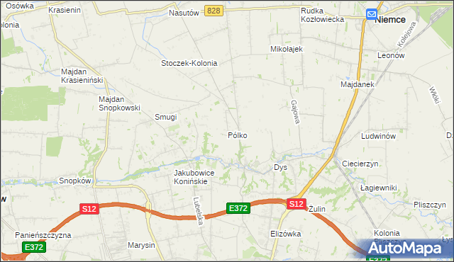 mapa Pólko gmina Niemce, Pólko gmina Niemce na mapie Targeo