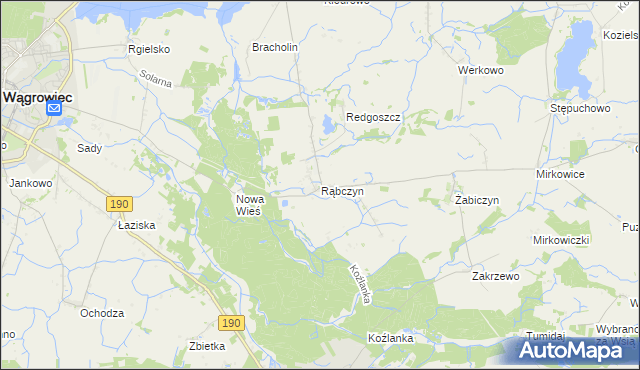 mapa Rąbczyn gmina Wągrowiec, Rąbczyn gmina Wągrowiec na mapie Targeo