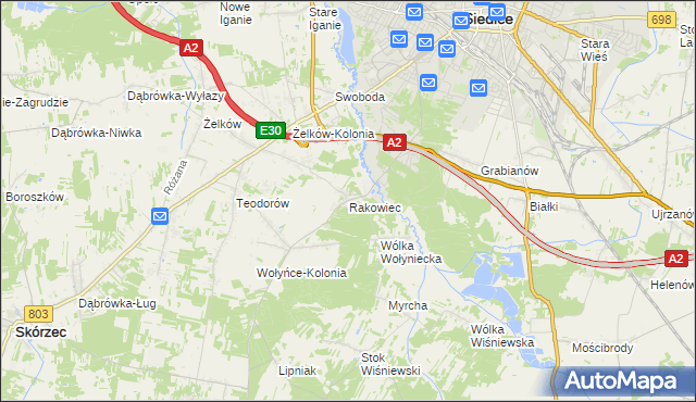 mapa Rakowiec gmina Siedlce, Rakowiec gmina Siedlce na mapie Targeo