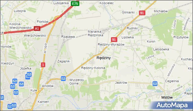 mapa Rędziny powiat częstochowski, Rędziny powiat częstochowski na mapie Targeo