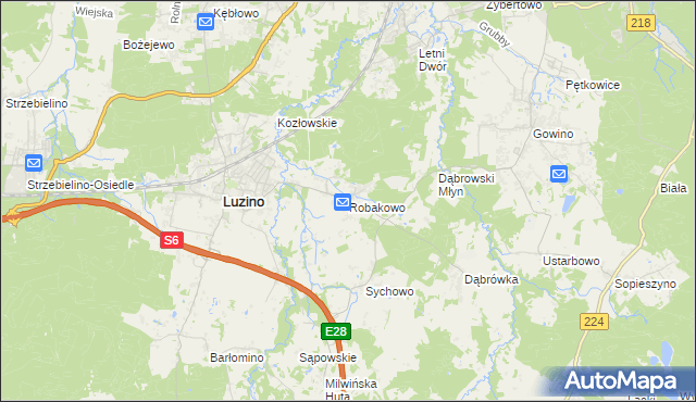 mapa Robakowo gmina Luzino, Robakowo gmina Luzino na mapie Targeo