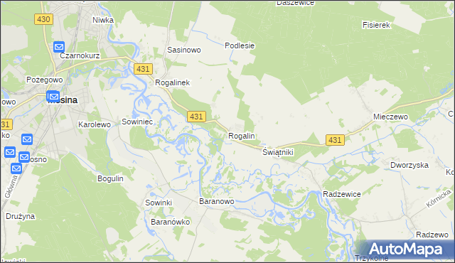 mapa Rogalin gmina Mosina, Rogalin gmina Mosina na mapie Targeo