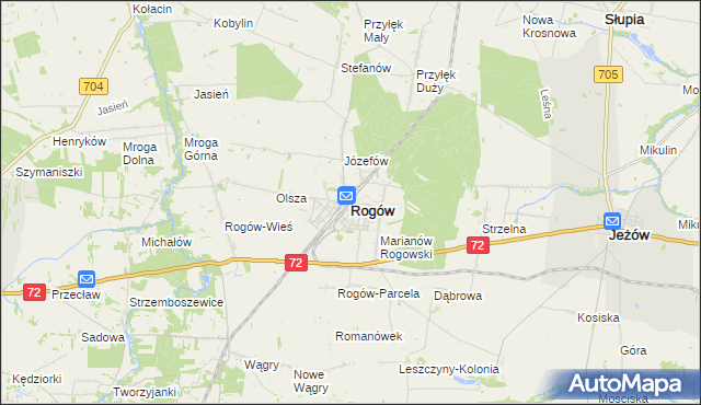 mapa Rogów powiat brzeziński, Rogów powiat brzeziński na mapie Targeo