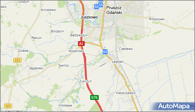 mapa Rusocin gmina Pruszcz Gdański, Rusocin gmina Pruszcz Gdański na mapie Targeo