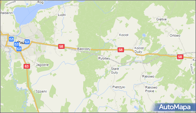 mapa Rybitwy gmina Pisz, Rybitwy gmina Pisz na mapie Targeo