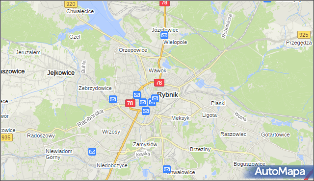 mapa Rybnika, Rybnik na mapie Targeo