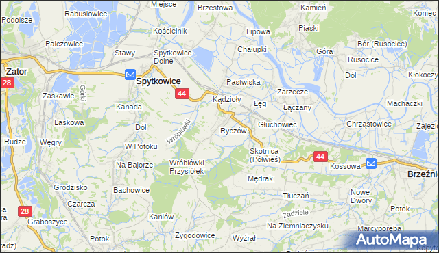 mapa Ryczów gmina Spytkowice, Ryczów gmina Spytkowice na mapie Targeo