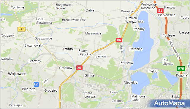 mapa Sarnów gmina Psary, Sarnów gmina Psary na mapie Targeo