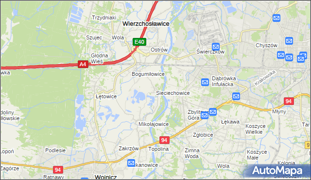 mapa Sieciechowice gmina Wierzchosławice, Sieciechowice gmina Wierzchosławice na mapie Targeo