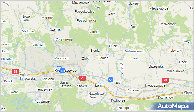 mapa Siedlec gmina Krzeszowice, Siedlec gmina Krzeszowice na mapie Targeo