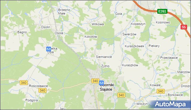 mapa Siemianice gmina Oborniki Śląskie, Siemianice gmina Oborniki Śląskie na mapie Targeo