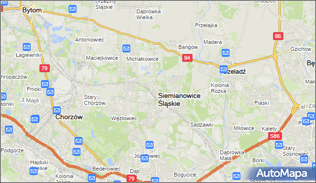 mapa Siemianowice Śląskie, Siemianowice Śląskie na mapie Targeo