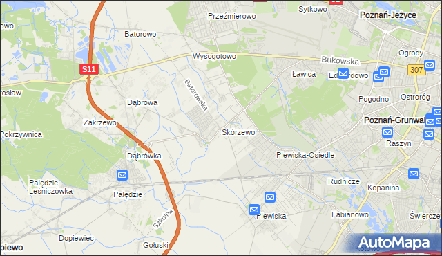 mapa Skórzewo gmina Dopiewo, Skórzewo gmina Dopiewo na mapie Targeo