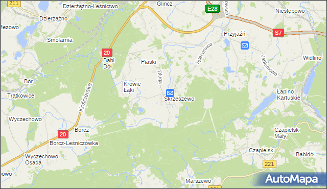 mapa Skrzeszewo gmina Żukowo, Skrzeszewo gmina Żukowo na mapie Targeo