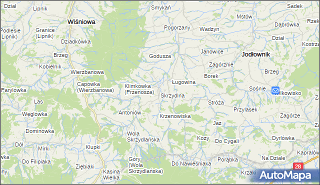 mapa Skrzydlna, Skrzydlna na mapie Targeo