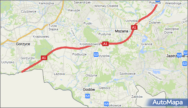 mapa Skrzyszów gmina Godów, Skrzyszów gmina Godów na mapie Targeo