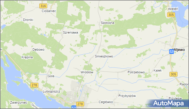 mapa Śmieszkowo gmina Sława, Śmieszkowo gmina Sława na mapie Targeo