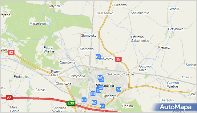 mapa Sokołowo gmina Września, Sokołowo gmina Września na mapie Targeo