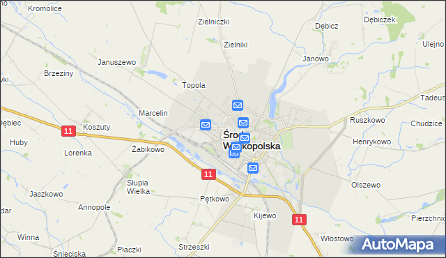 mapa Środa Wielkopolska, Środa Wielkopolska na mapie Targeo