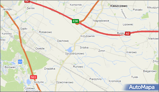 mapa Śródka gmina Kleszczewo, Śródka gmina Kleszczewo na mapie Targeo