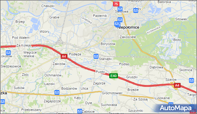 mapa Staniątki, Staniątki na mapie Targeo