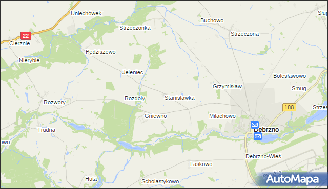mapa Stanisławka gmina Debrzno, Stanisławka gmina Debrzno na mapie Targeo