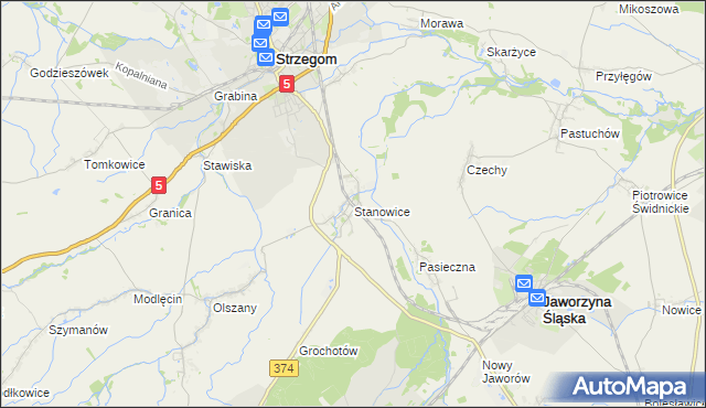 mapa Stanowice gmina Strzegom, Stanowice gmina Strzegom na mapie Targeo