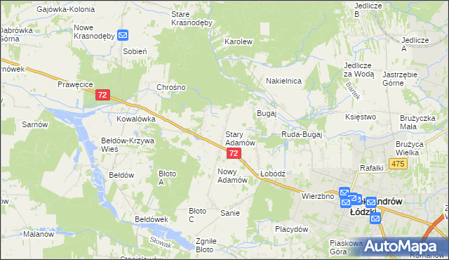 mapa Stary Adamów gmina Aleksandrów Łódzki, Stary Adamów gmina Aleksandrów Łódzki na mapie Targeo