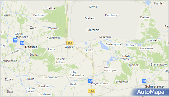 mapa Stróża gmina Rząśnia, Stróża gmina Rząśnia na mapie Targeo