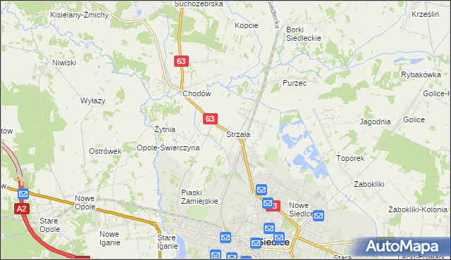 mapa Strzała gmina Siedlce, Strzała gmina Siedlce na mapie Targeo