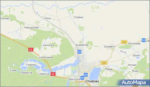 mapa Studzieniec gmina Chodzież, Studzieniec gmina Chodzież na mapie Targeo