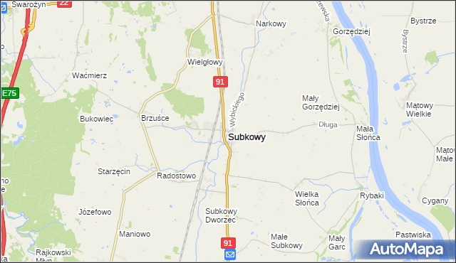 mapa Subkowy, Subkowy na mapie Targeo