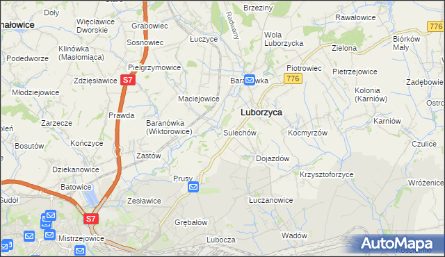 mapa Sulechów gmina Kocmyrzów-Luborzyca, Sulechów gmina Kocmyrzów-Luborzyca na mapie Targeo