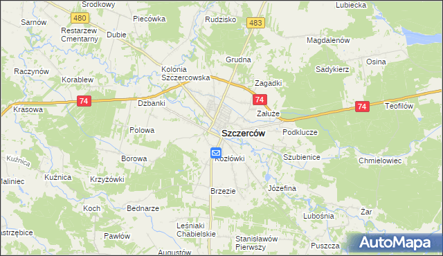 mapa Szczerców, Szczerców na mapie Targeo