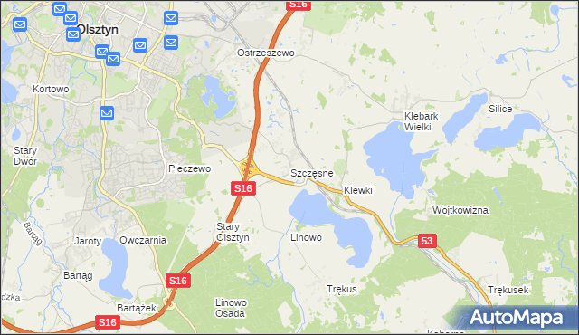 mapa Szczęsne gmina Purda, Szczęsne gmina Purda na mapie Targeo