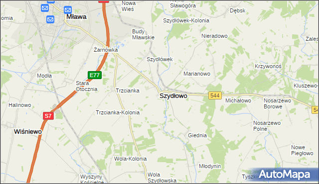 mapa Szydłowo powiat mławski, Szydłowo powiat mławski na mapie Targeo