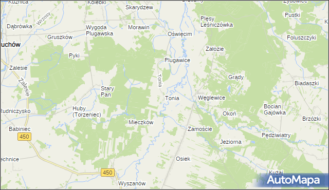 mapa Tonia gmina Doruchów, Tonia gmina Doruchów na mapie Targeo