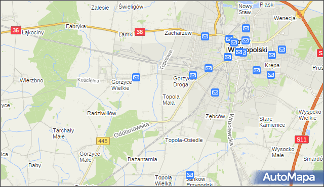 mapa Topola Mała, Topola Mała na mapie Targeo