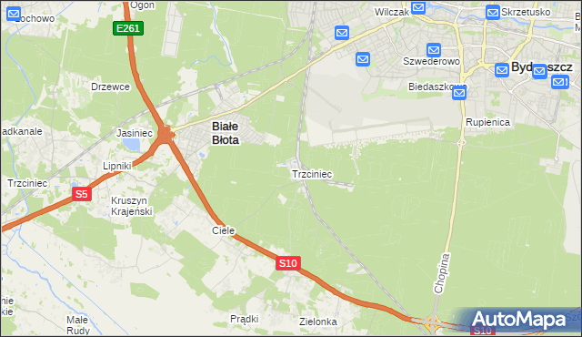 mapa Trzciniec gmina Białe Błota, Trzciniec gmina Białe Błota na mapie Targeo
