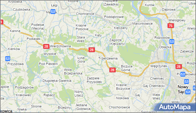 mapa Trzetrzewina, Trzetrzewina na mapie Targeo