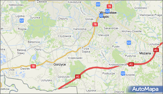 mapa Turza Śląska, Turza Śląska na mapie Targeo