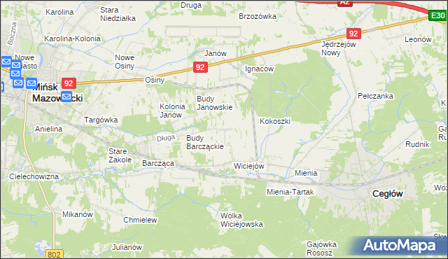 mapa Tyborów gmina Cegłów, Tyborów gmina Cegłów na mapie Targeo