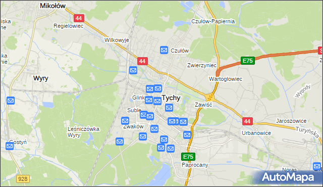 mapa Tychów, Tychy na mapie Targeo