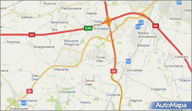 mapa Tyniec Mały, Tyniec Mały na mapie Targeo