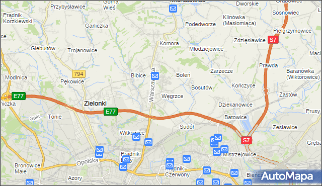 mapa Węgrzce gmina Zielonki, Węgrzce gmina Zielonki na mapie Targeo